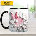Butterfly With Flowers In Wrap Hole - Personalized Butterfly Accent Mug
