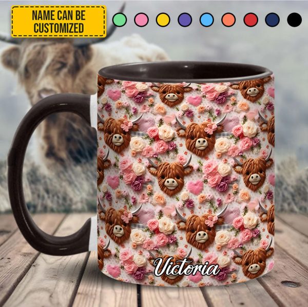 Highland Cow Floral - Personalized Cow Accent Mug