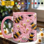 Personalized Bee & Daisy Accent Mug – Embroidered  Style