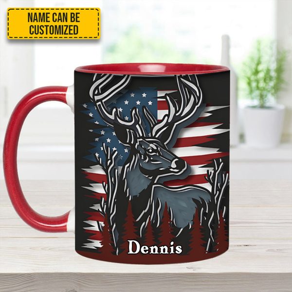 Deer Usa Flag - Personalized Hunting Accent Mug