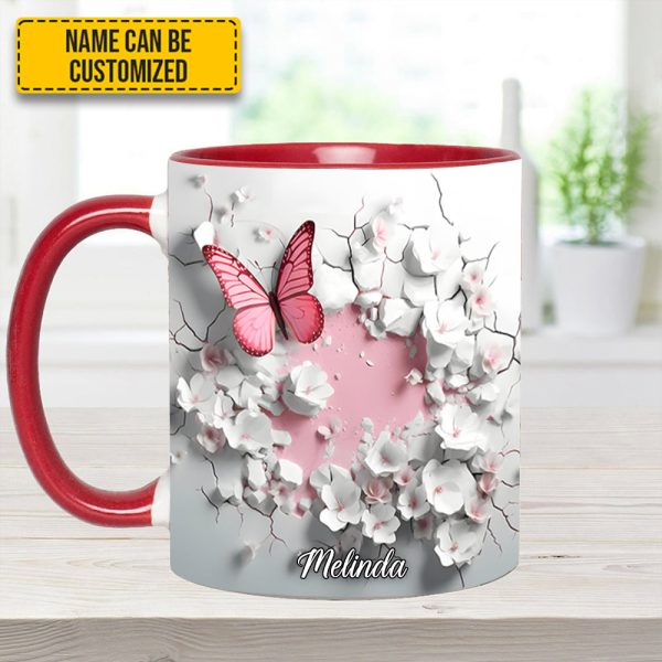 Butterfly With Flowers In Wrap Hole - Personalized Butterfly Accent Mug