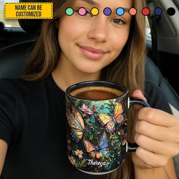 Colorful Butterflies - Personalized Butterfly Accent Mug