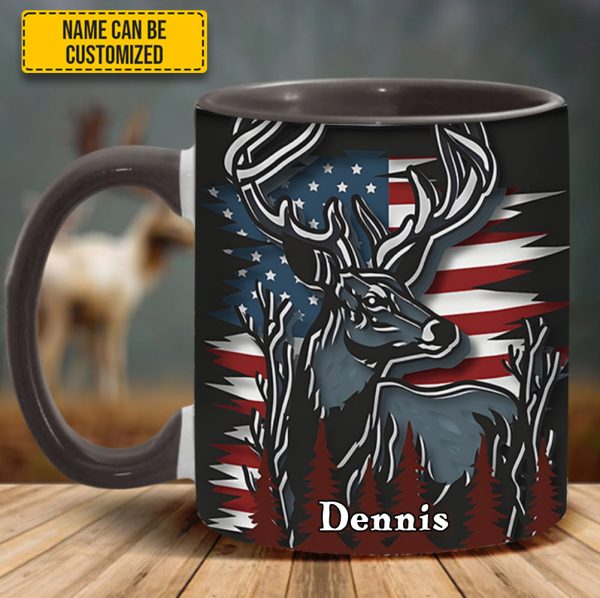 Deer Usa Flag - Personalized Hunting Accent Mug