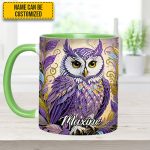 Whimsical Owl Diamond - Personalized Owl Accent Mug