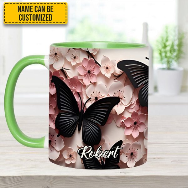 Butterfly And Flowers - Personalized Butterfly Accent Mug