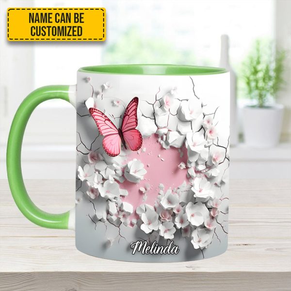 Butterfly With Flowers In Wrap Hole - Personalized Butterfly Accent Mug