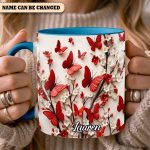 Red White Butterfly Flowers Accent Mug - Personalized Accent Mug