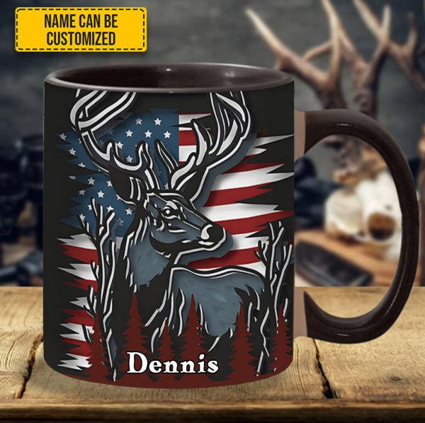 Deer Usa Flag - Personalized Hunting Accent Mug