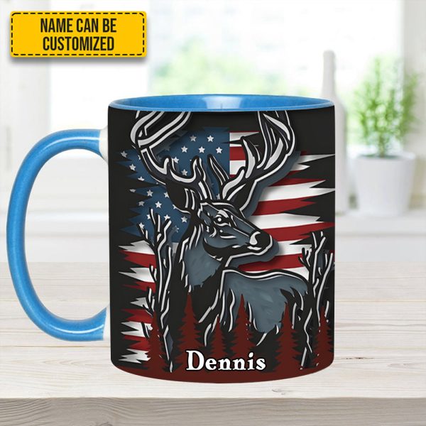 Deer Usa Flag - Personalized Hunting Accent Mug