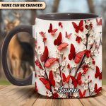 Red White Butterfly Flowers Accent Mug - Personalized Accent Mug