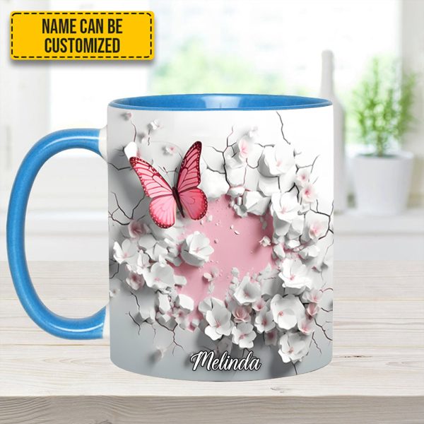 Butterfly With Flowers In Wrap Hole - Personalized Butterfly Accent Mug