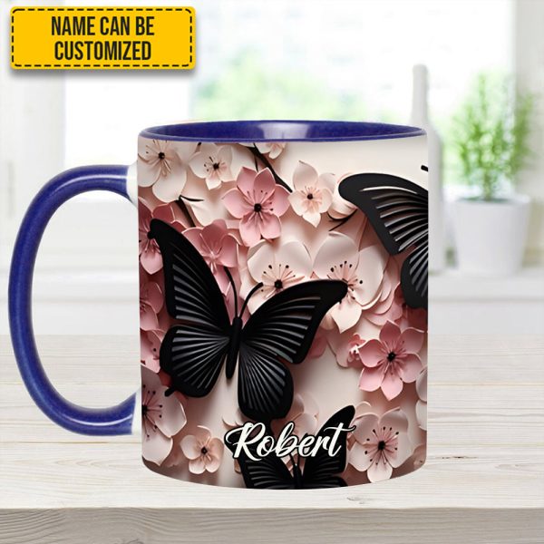 Butterfly And Flowers - Personalized Butterfly Accent Mug
