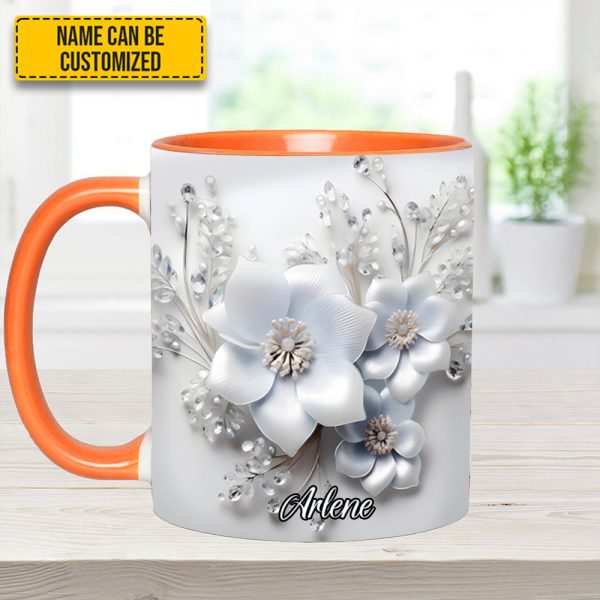 White Flowers - Personalized Flower Accent Mug