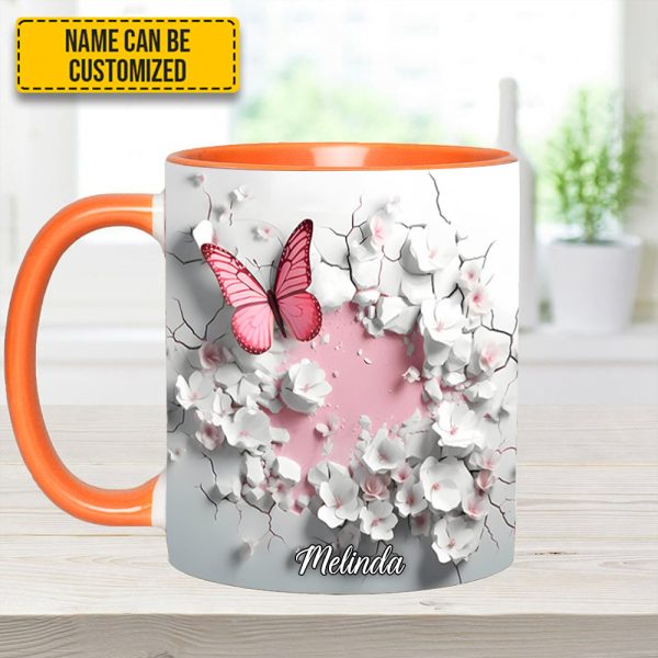 Butterfly With Flowers In Wrap Hole - Personalized Butterfly Accent Mug