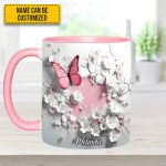 Butterfly With Flowers In Wrap Hole - Personalized Butterfly Accent Mug