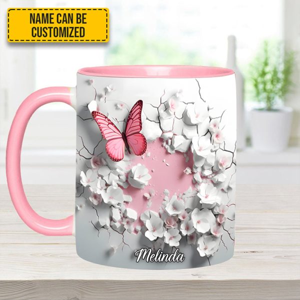 Butterfly With Flowers In Wrap Hole - Personalized Butterfly Accent Mug