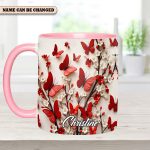 Red White Butterfly Flowers Accent Mug - Personalized Accent Mug