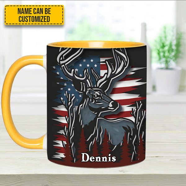 Deer Usa Flag - Personalized Hunting Accent Mug