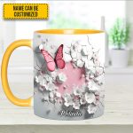 Butterfly With Flowers In Wrap Hole - Personalized Butterfly Accent Mug