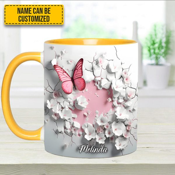 Butterfly With Flowers In Wrap Hole - Personalized Butterfly Accent Mug