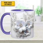 White Flowers - Personalized Flower Accent Mug