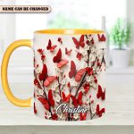 Red White Butterfly Flowers Accent Mug - Personalized Accent Mug