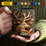 Personalized Deer Wooden Carving Style Accent Mug