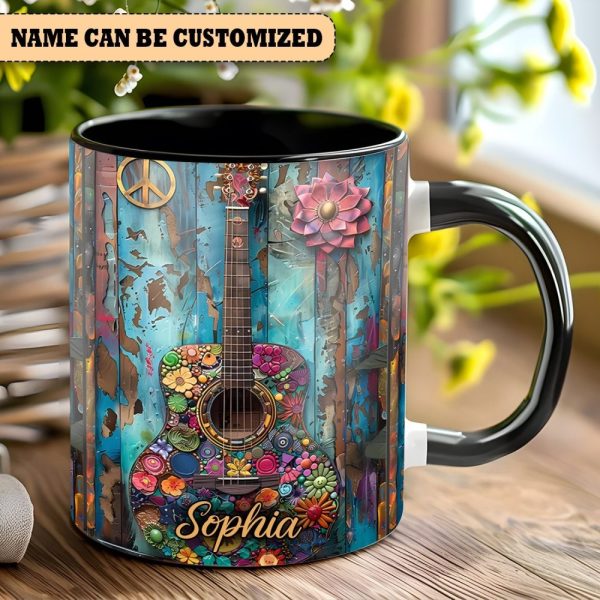 Guitar Hippie Personalized Accent Mug