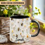 Bee Floral Daisy  - Personalized Bee Accent Mug