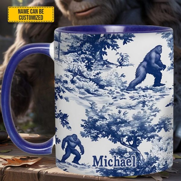 Bigfoot Sasquatch Print Forest Toile Funny - Personalized Accent Mug