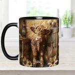 Vintage Beautiful Highland Cow - Personalized Accent Mug