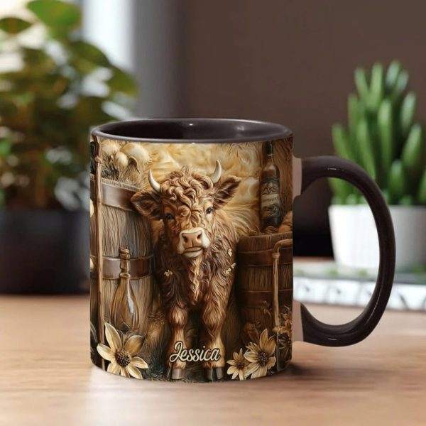 Vintage Beautiful Highland Cow - Personalized Accent Mug