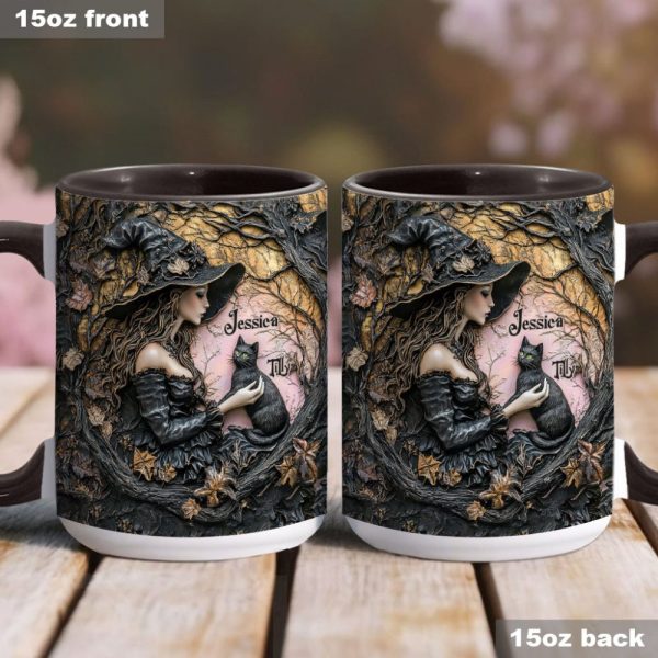 A Witch And Her Black Cat - Personalized Witch Accent Mug