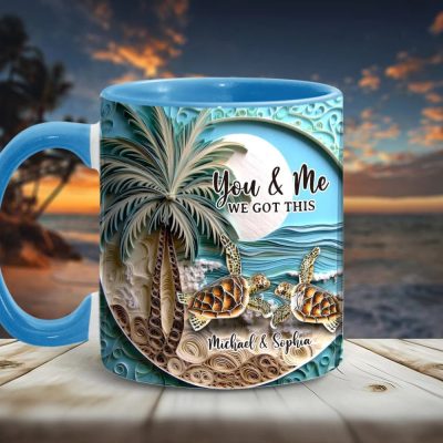 Beach Scene Turle Couple, Personalized Accent Mug