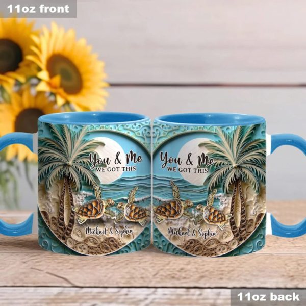 Beach Scene Turle Couple, Personalized Accent Mug