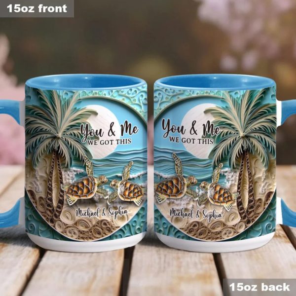 Beach Scene Turle Couple, Personalized Accent Mug