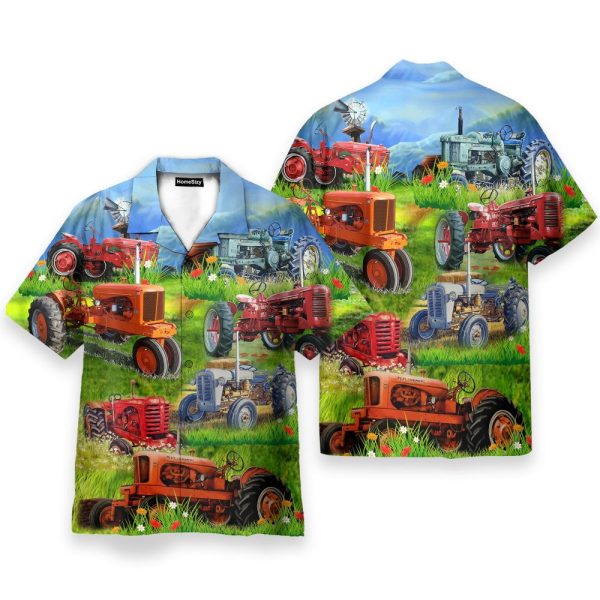 Real Men Drive Tractors Men'S Button'S Up Shirts Hawaiian Shirt