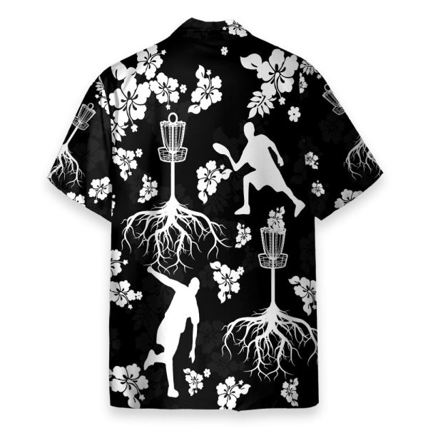 Black And White Disc Golf And Tree Hibiscus Pattern Hawaiian Shirt