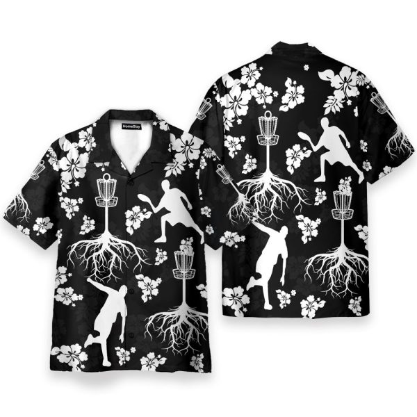 Black And White Disc Golf And Tree Hibiscus Pattern Hawaiian Shirt