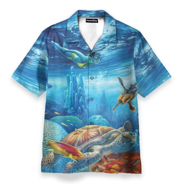 Freediving With Sea Turtles Hawaiian Shirt