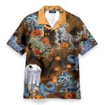 Dinosaur Skeleton With The Pumkin Bucket Halloween Hawaiian Shirt