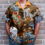 Dinosaur Skeleton With The Pumkin Bucket Halloween Hawaiian Shirt
