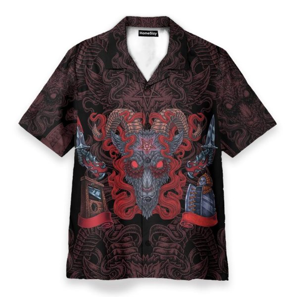 Goat Head Pentagram With Hell Fire Satanic Gothic Hawaiian Shirt