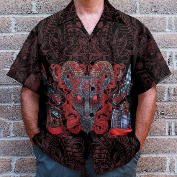 Goat Head Pentagram With Hell Fire Satanic Gothic Hawaiian Shirt