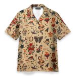 Old School Tatoo Summer Men'S Button'S Up Shirts Hawaiian Shirt & Beach Shorts