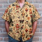 Old School Tatoo Summer Men'S Button'S Up Shirts Hawaiian Shirt & Beach Shorts