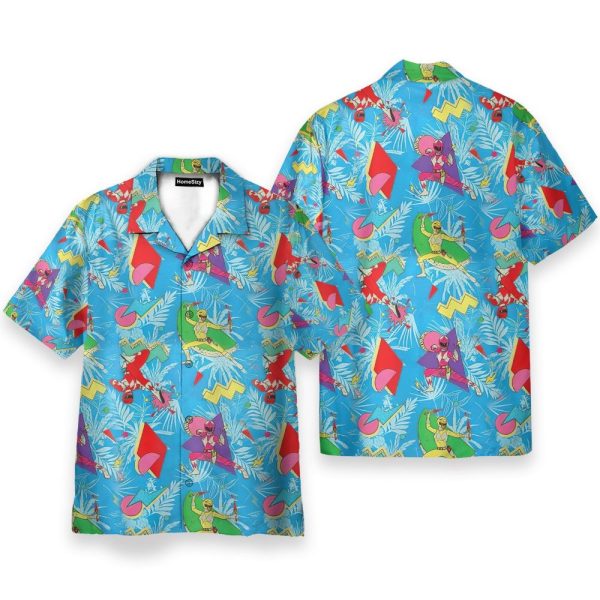 Mighty Morphin Power Ranger Blue Tropical Cosplay Costume Hawaiian Shirt
