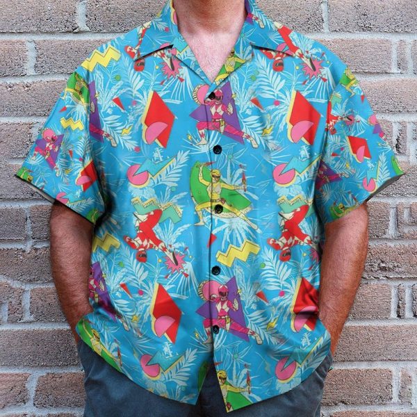 Mighty Morphin Power Ranger Blue Tropical Cosplay Costume Hawaiian Shirt