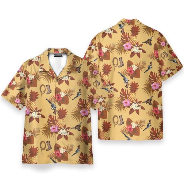 Cowboy Guns, Ropes, Boots Men'S Button'S Up Shirts Hawaiian Shirt & Beach Shorts