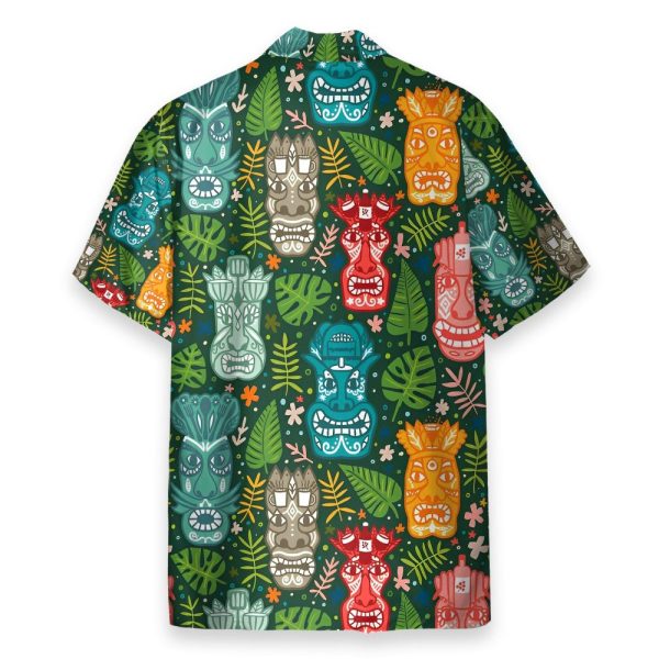 Tiki Tropical Green Men'S Button'S Up Shirts Hawaiian Shirt & Beach Shorts